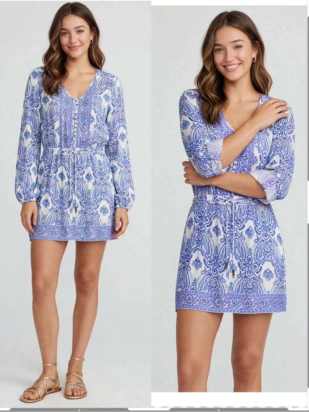 Z&L Europe dress paisley belted size S roll up sleeves